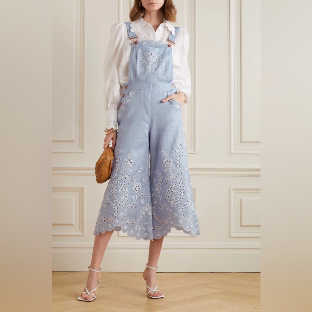 ZIMMERMANN Clover Cropped Broderie Anglaise Linen Jumpsuit size 0P - Picture 2 of 12